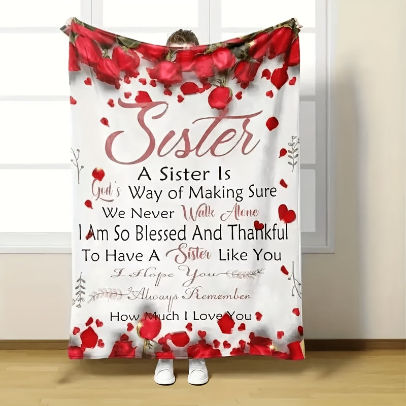 1pc Sister Appreciation All-Season Soft Flannel Sofa Throw Blanket - Polyester Fiber, Plain Weave, Machine Washable - Birthday Gift for Best Sister, Best Friend, Confidant