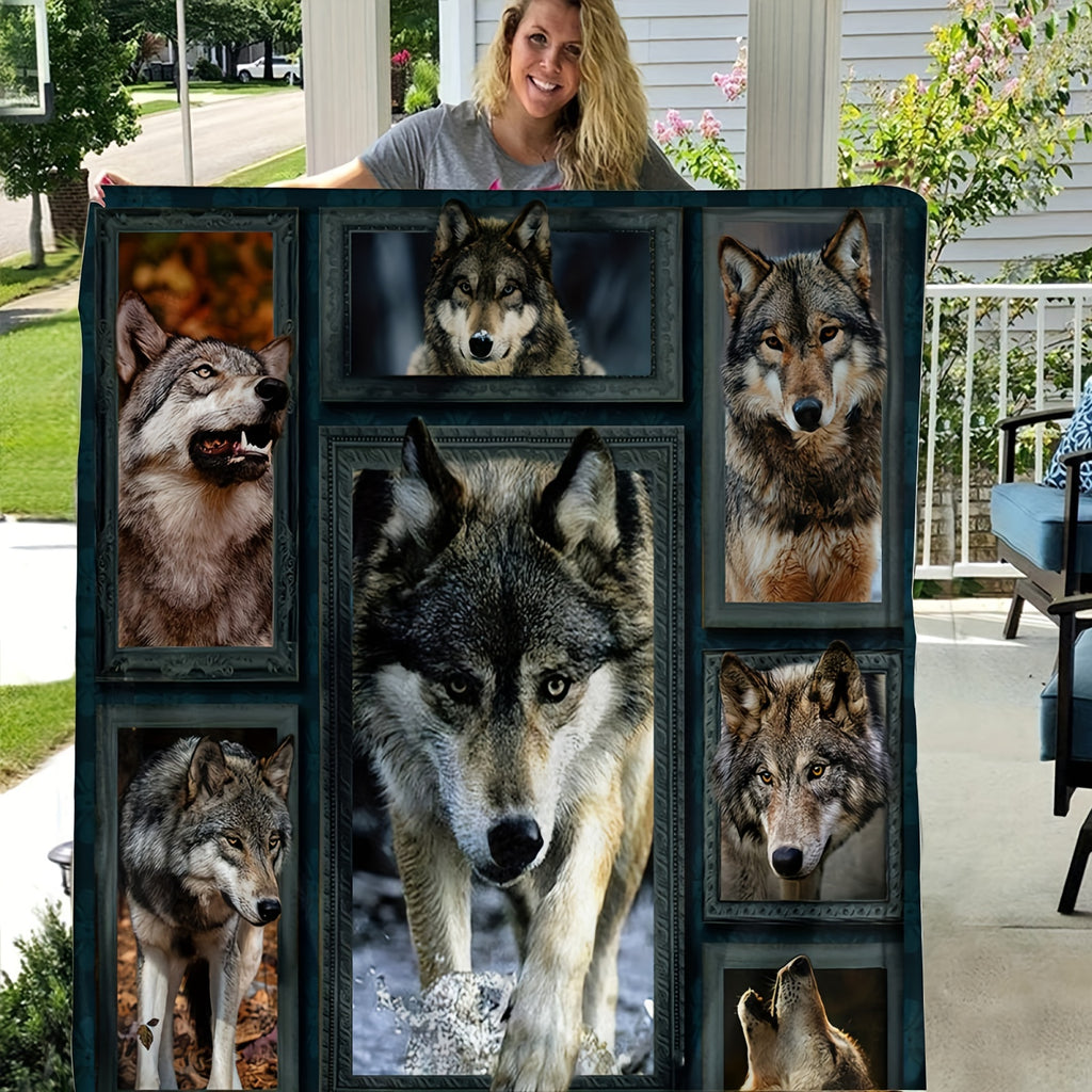 1pc Wolf Blanket Flannel 3D Printing Blanket Adult Flannel Blanket Chair Sofa Bedroom Blanket Room Decor