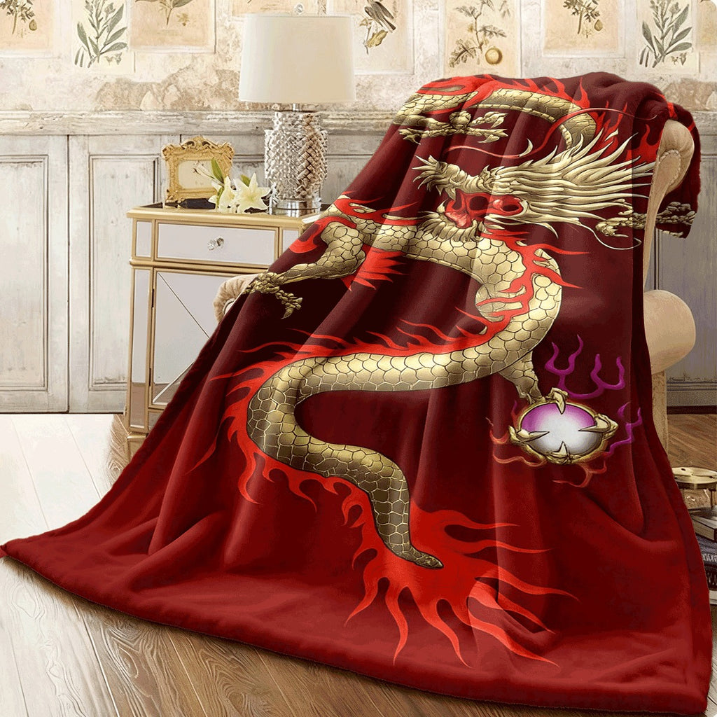 1pc Passionate Dragon Dance Series Quilted Flannel Spread Oriental Dragon Design Cover All-Season Soft Warm Spread Suitable for Modern Chinese Decor & Dragon-Themed Ding