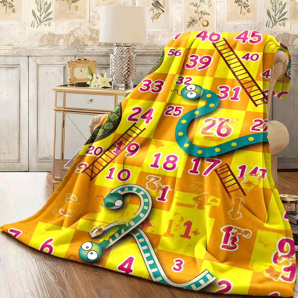 1pc Cozy Cartoon Snake And Number Board Game Flannel Throw Blanket Soft Reversible All-Season Comfort for Sofa Camping Machine Washable