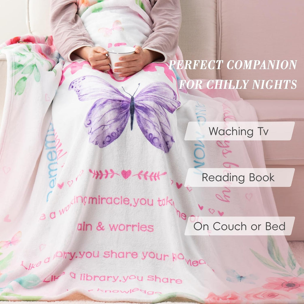 Battilo Throw Blankets Anniversary Birthday Gift for Mom from Daughter Son, I Love You Mom Blanket, Super Soft Flannel Throw Blankets for Bed Couch, 50x60