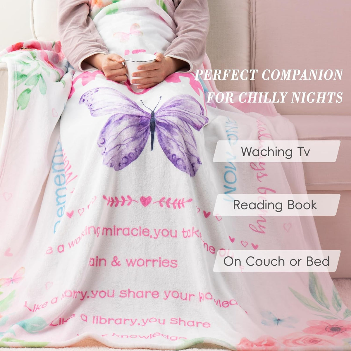 Battilo Throw Blankets Anniversary Birthday Gift for Mom from Daughter Son, I Love You Mom Blanket, Super Soft Flannel Throw Blankets for Bed Couch, 50x60