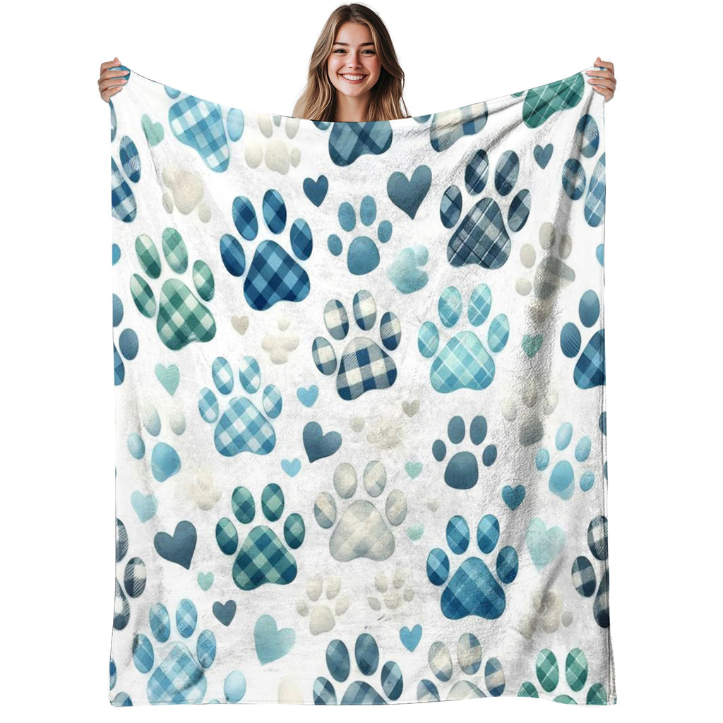 1pc Paw Print Flannel Blanket | Soft & Warm 280gsm Plaid Dog Paw Prints, All-Season Cozy Throw for Bed, Sofa, Living Room, Pet Lover Gift, Machine Washable, Contemporary for Home Decor, Suitable for Halloween, Christmas & Fall Decorations