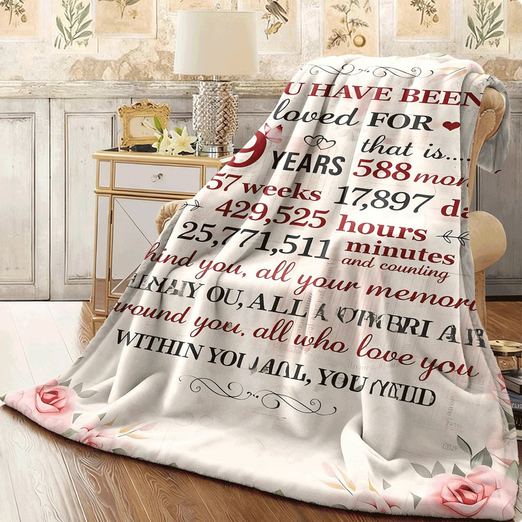 1pc 49Th Birthday Gift Blanket for And 49 Years Theme with Age Time And Memory Keepsake Numbers - Soft Flannel Spread for Sofa, Travel - All-Season (Pink Beige) - Ideal 49Th Year Present 1pc Travel Ac