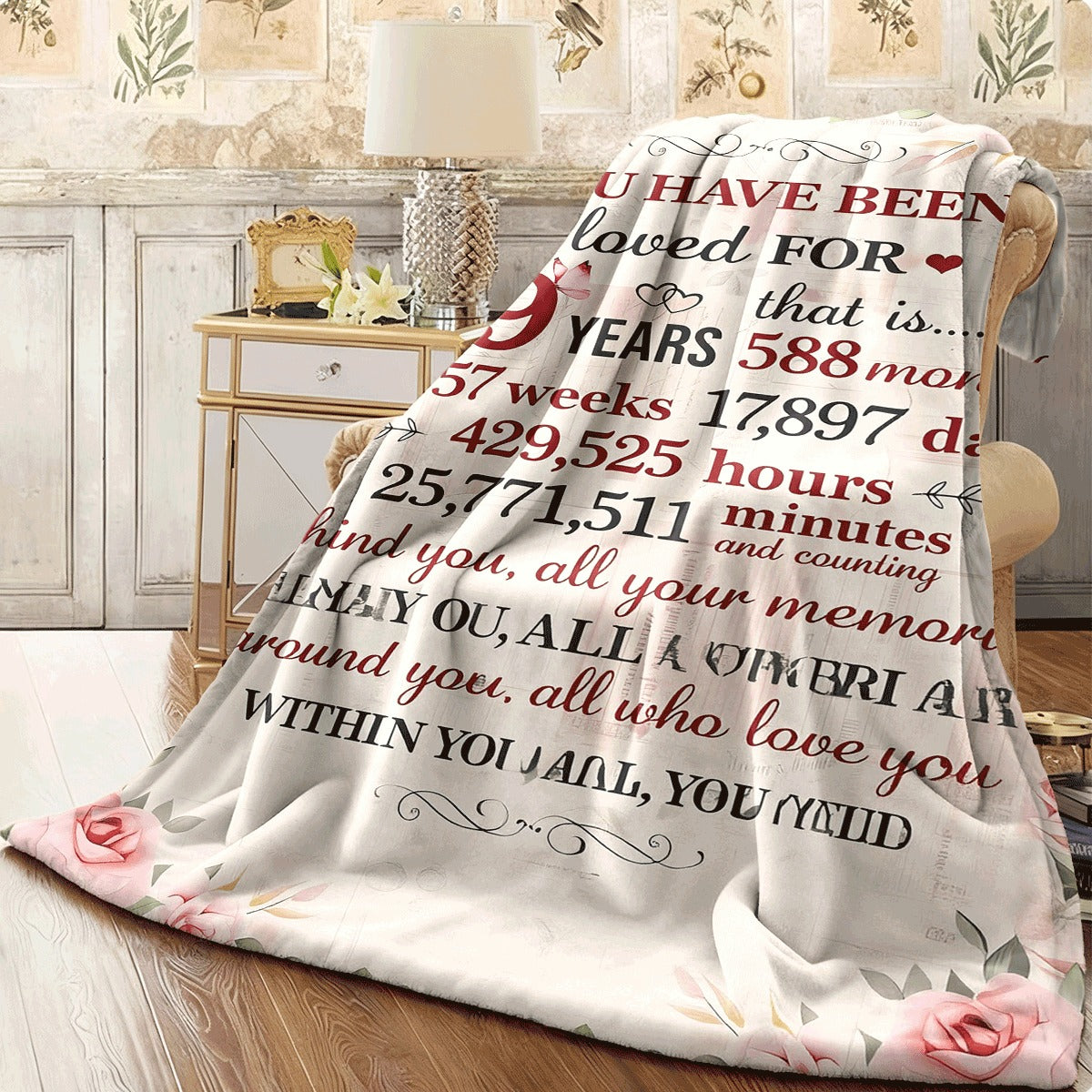 1pc 49Th Birthday Gift Blanket for And 49 Years Theme with Age Time And Memory Keepsake Numbers - Soft Flannel Spread for Sofa, Travel - All-Season (Pink Beige) - Ideal 49Th Year Present 1pc Travel Ac