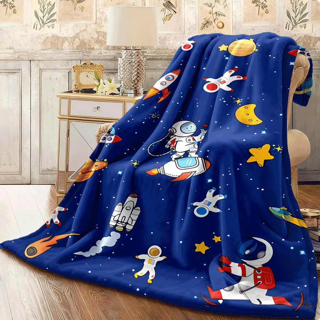 1pc Flannel Blanket Cartoon Space Flying Saucer Soft Warm Comfortable Sofa Office Blanket Small Throw Blanket Lunch Break Blanket Halloween Christmas Gift