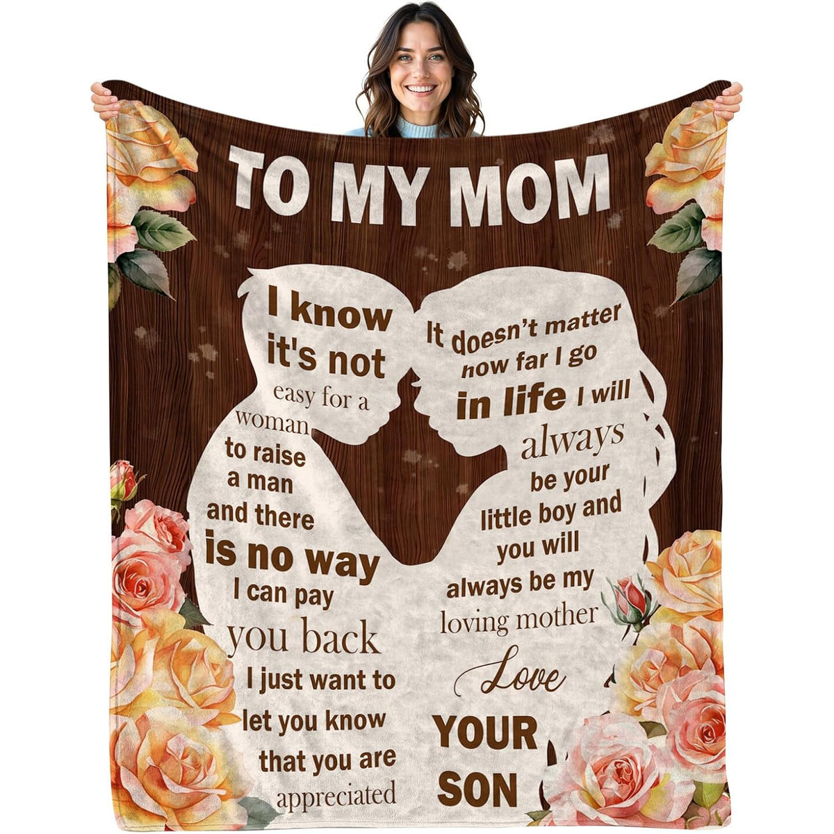 Presents for Mom from Her Son, a Cozy Blanket That Says 'I Love You Mom', Perfect for Christmas And Thanksgiving, a Soft Flannel Blanket for Her Birthday And Mother'S Day, Measuring 50 X 60