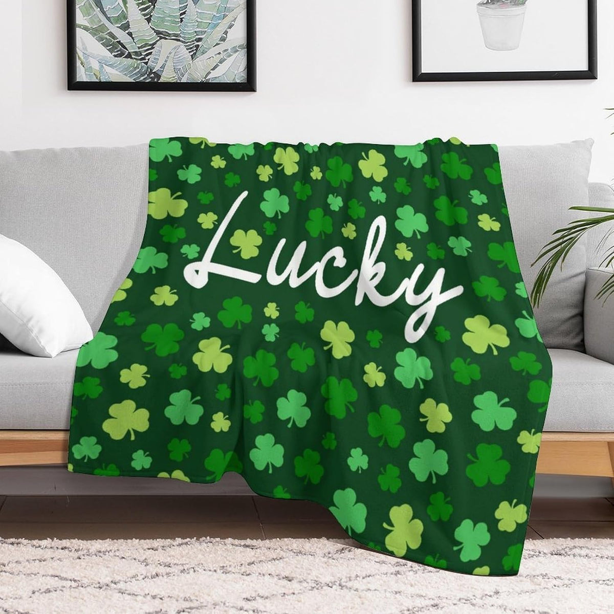 A Humorous St. Patrick'S Day Blanket Featuring Lucky Shamrocks, Measuring 50 X 60, Perfect for Decorating Your Couch Or at Home