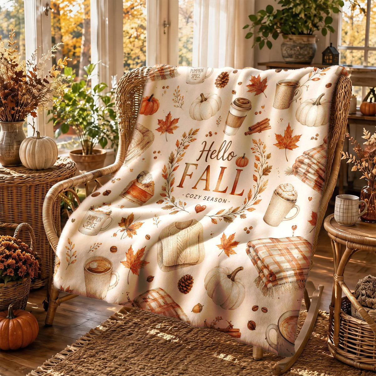 [2D FLAT PRINTING] 1pc Autumn Warm Coffee Pumpkin Plaid Flannel Blanket with Hand-Painted Theme - Large Size, Soft, Lightweight, and Warm, Suitable for All Seasons - Perfect for Bed, Sofa, Office, Camping, and Travel - The Best Choice for a Blanket