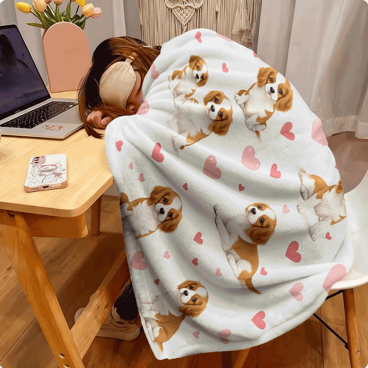 1pc 2D Flat Printing Cute Cavalier King Charles Spaniel Puppies Pattern Blanket for All Seasons Versatile Home Decor Camping Travel Office Sofa Nap Easy Care Perfect for Indoor And, 2D Flat