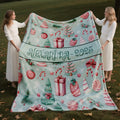 Christmas Blanket with Name (1), Featuring Candy Cane Walking Support, Christmas Tree, Candy, Bow, and Snowflake Designs, Suitable for Travel, RV, Home and Bed Decor, Christmas Festivities