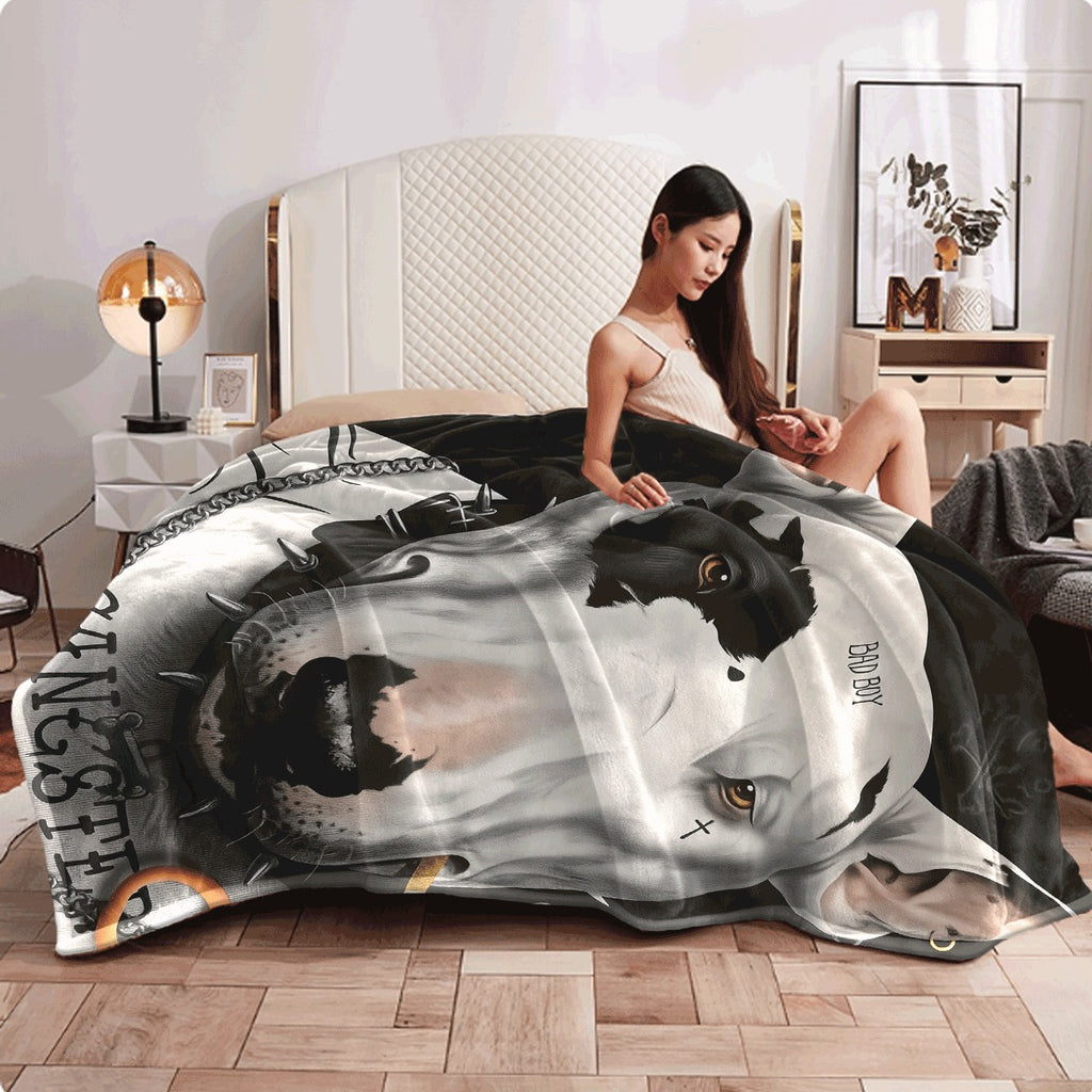 1pc Vintage 3D Bull Terrier Print Flannel Blanket Hypoallergenic Soft Warm Multipurpose Throw for Sofa Home Office Nap Camping Travel Machine Washable Geometric Digital Print 100% Polye