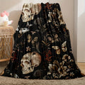 Skull& Floral Flannel Throw Blanket- Soft, Warm, and Cozy for Couch,, Travel, and Office- Versatile All-Season Gift