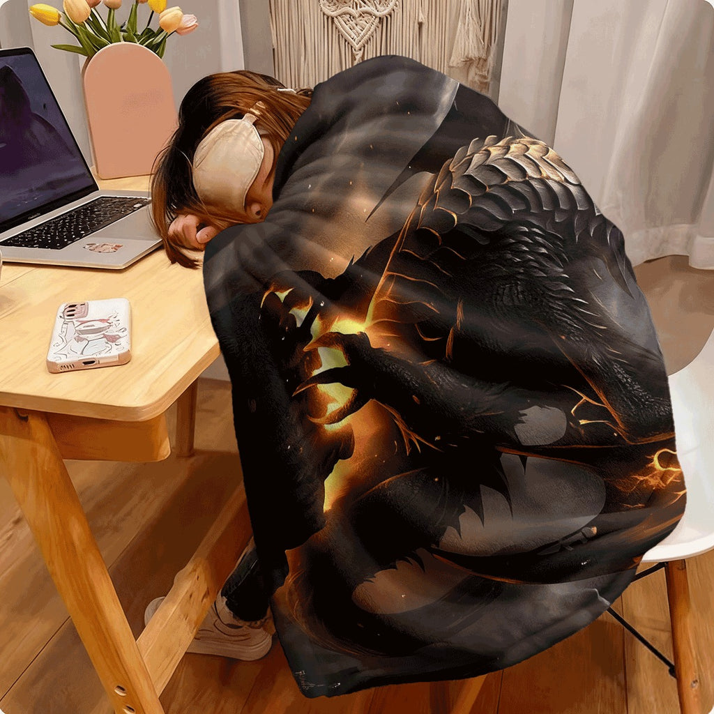 1pc Luxury Super Soft 3D Black Dragon Printed Flannel Blanket Contemporary Style Machine Washable All-Season Comfort for S Sofas Offices & Air Conditioning Perfect Holiday Gift for Family O