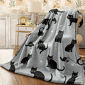 1pc Thickened Flannel Cat Blanket Suitable for Soft Cozy Spread with Black Cat And Kitten Patterns Light Gray Background All-Season Couch Carpet Decor Machine Washable Pet Owner Gift