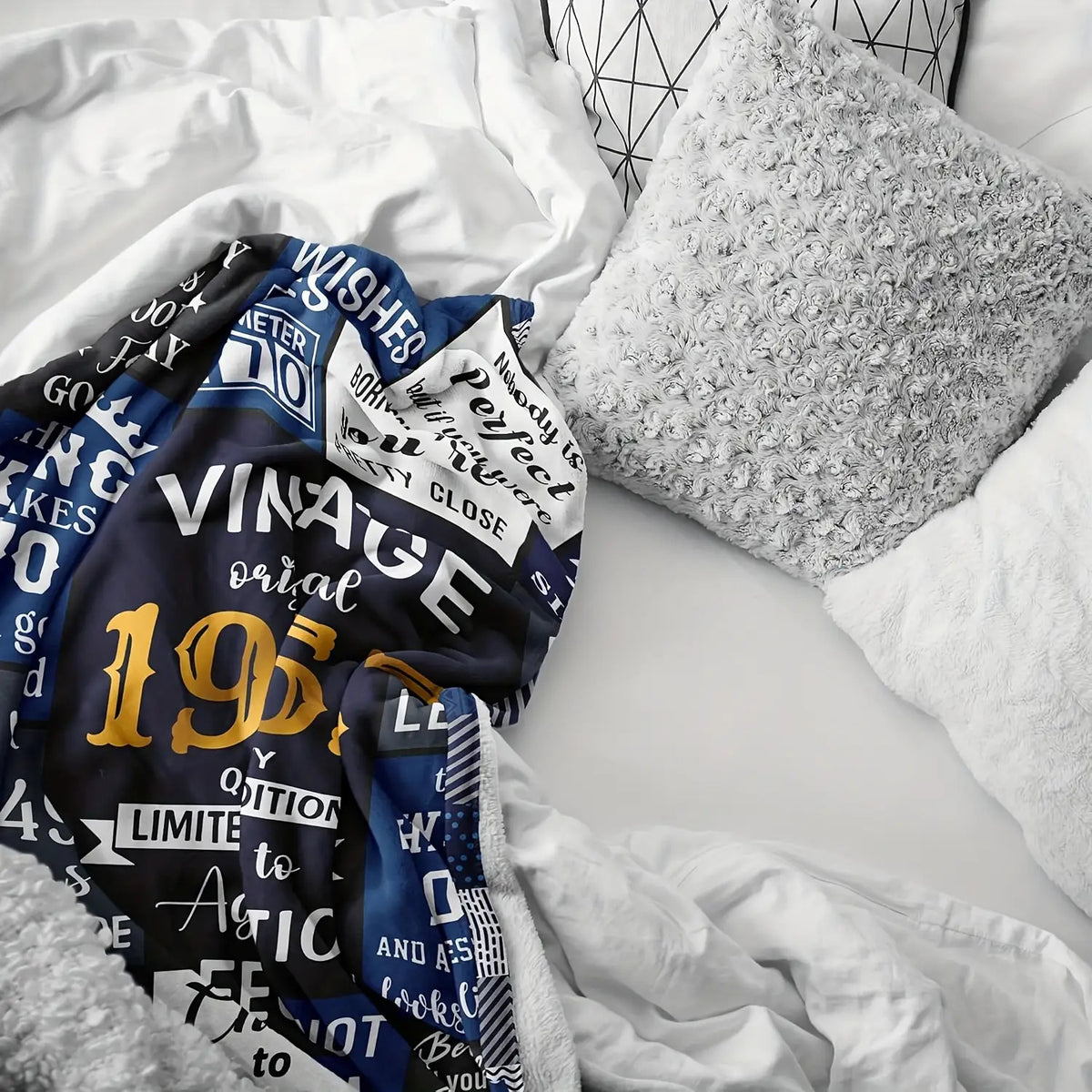 A Flannel Blanket for Men Celebrating Their 70Th Birthday, Featuring a Vintage 1955 Design with a Funny And Uplifting Message, in a Blue Plaid Pattern. an Ideal Gift for Him, This Throw Blanket Is Cozy for Any Season