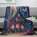 1pc Forest Cabin Blanket, Featuring a Dreamy Castle Pattern Design, with a Soft Plush Surface. Made of Lightweight and Durable Flannel Material, Available in Multiple Sizes. Perfect for Holiday Decor, Living Room Relaxation, Bedroom Warmth