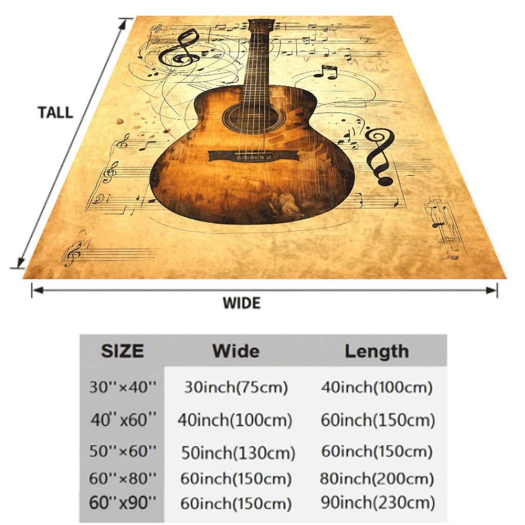 1pc Cozy Guitar And Music Note Print Polyester Blanket Soft Warm And Tear-Resistant Throw for Sofa Office Camping And Travel All-Season Multi-Purpose Gift with Musical Theme Design S