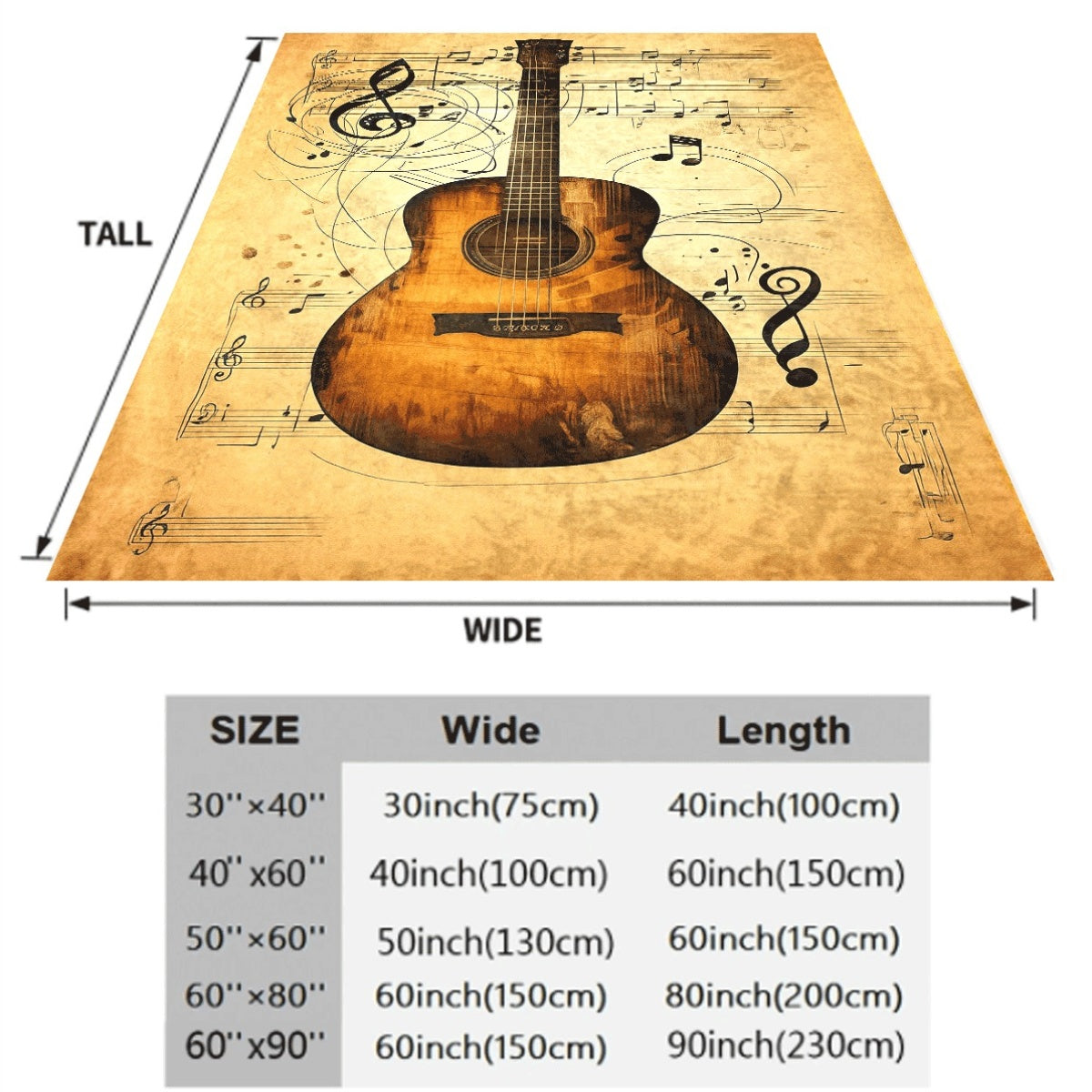 1pc Cozy Guitar And Music Note Print Polyester Blanket Soft Warm And Tear-Resistant Throw for Sofa Office Camping And Travel All-Season Multi-Purpose Gift with Musical Theme Design S
