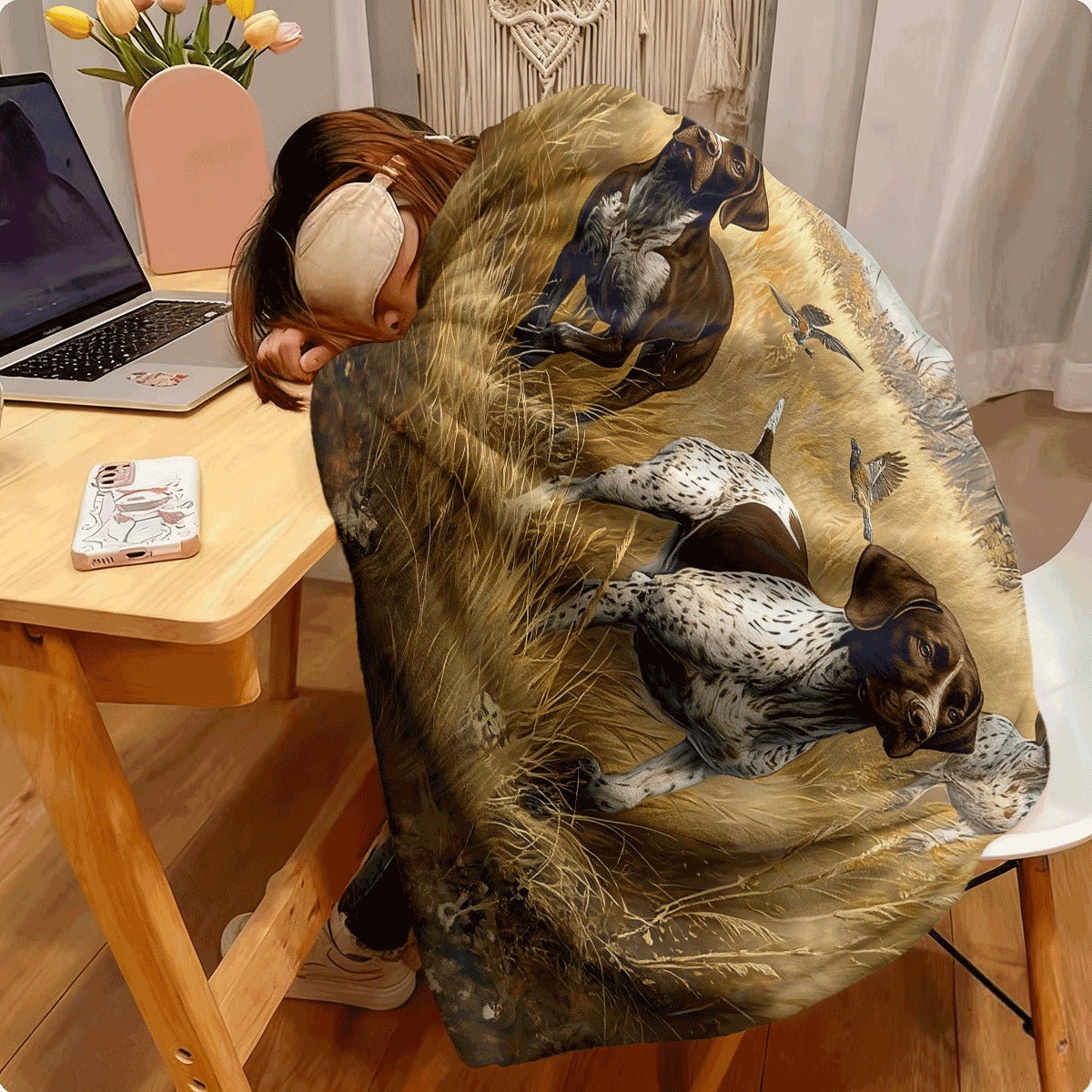 1pc German Shorthaired Pointer Dog Lovers Blanket Soft Warm Spread Suitable for Dorm Camping Travel Cozy Brown & White Pointer Retriever