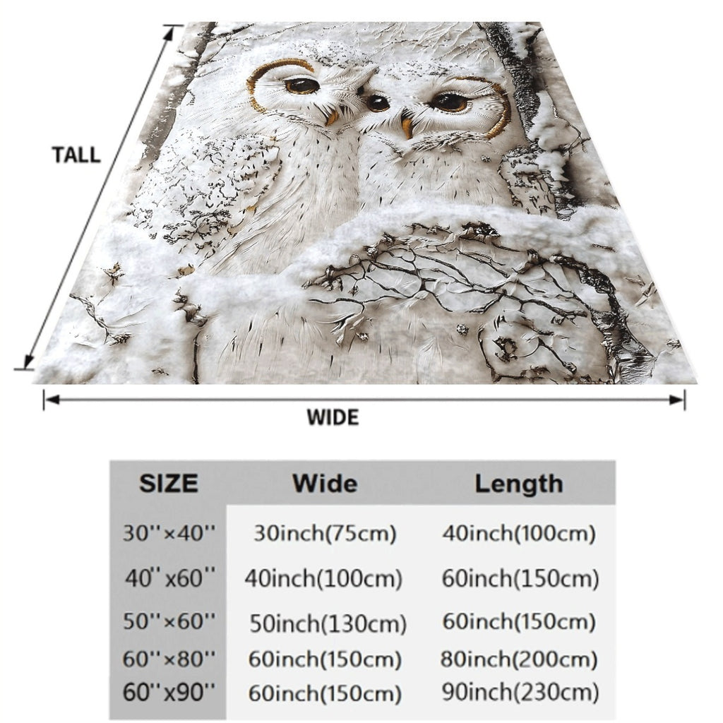 1pc Two Snow Owls in Winter Flannel Blanket Ultra Soft Warm Fleece Throw with Snowy Tree Design Cozy Couch Decor for All Seasons Machine Washable