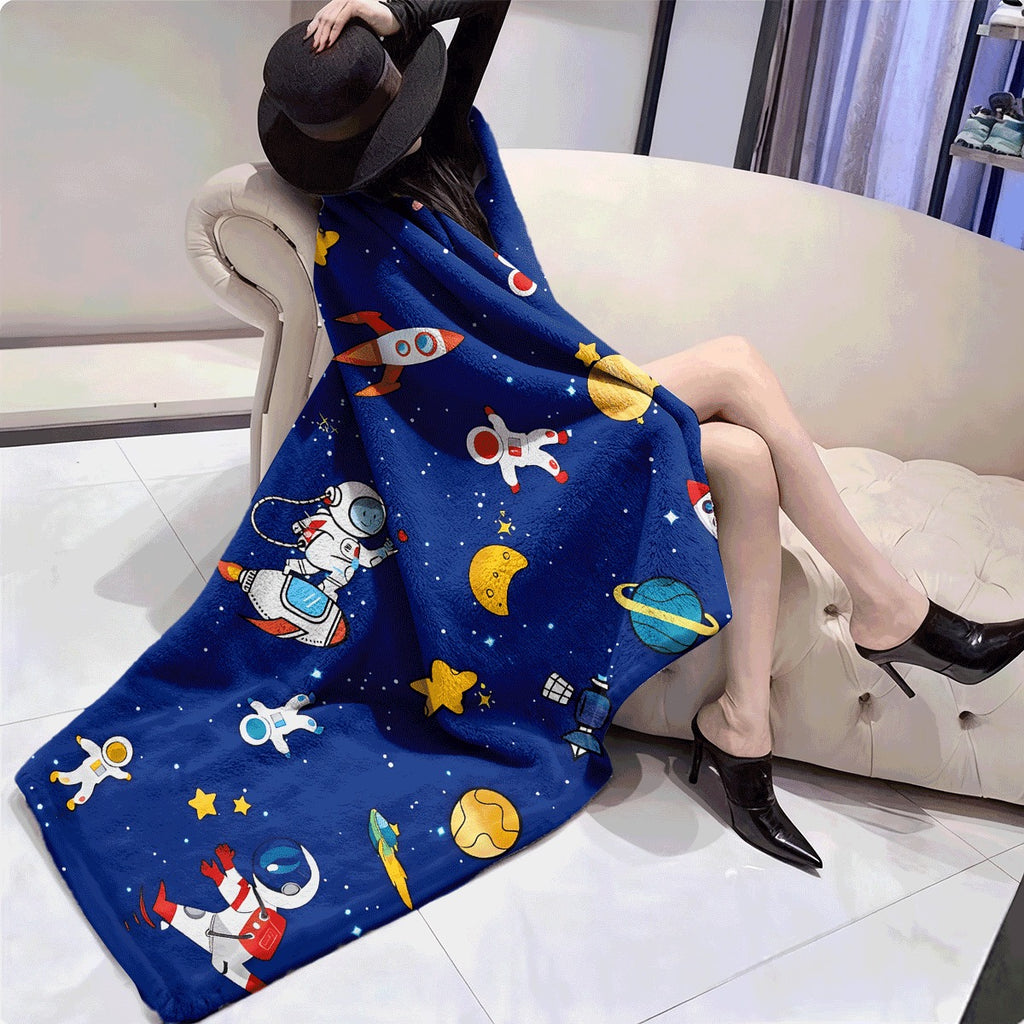 1pc Flannel Blanket Cartoon Space Flying Saucer Soft Warm Comfortable Sofa Office Blanket Small Throw Blanket Lunch Break Blanket Halloween Christmas Gift