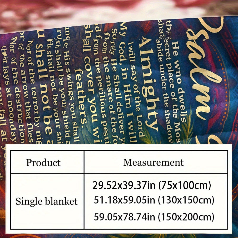 1pc Psalm 91 Scripture Blanket- Hebrew Bible Religious Shawl with Psalm 91 Scripture, Soft Flannel Suitable for All Seasons, Suitable for, Sofa and Prayer, Gift, Psalm 91 Book