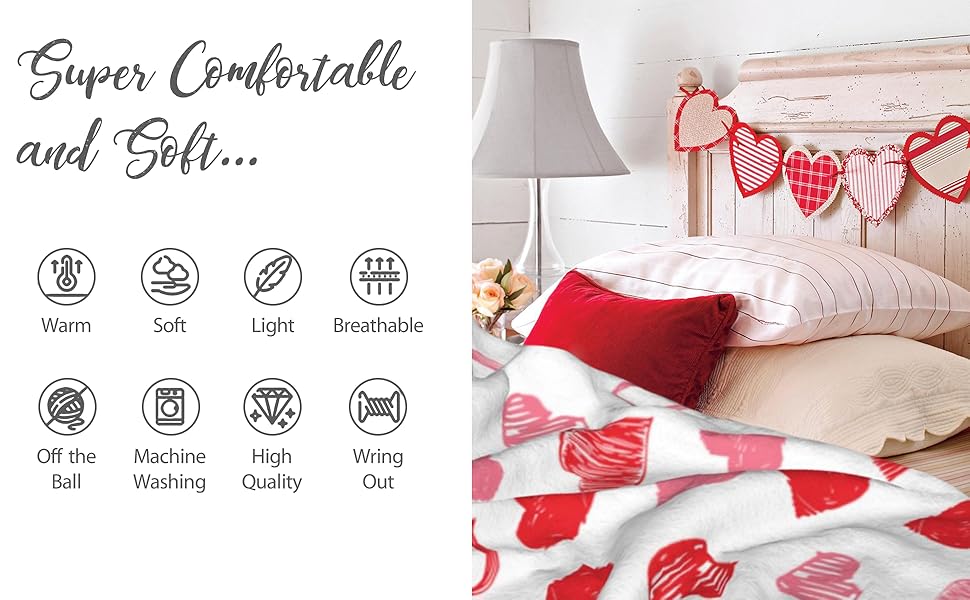 A Cozy And Soft Flannel Throw Blanket Featuring a Valentine'S Day Love Heart Design, Perfect for Your Girlfriend Or Sweetheart. This Lightweight Blanket in Pink And Red Is Ideal for Both The Sofa And Bed
