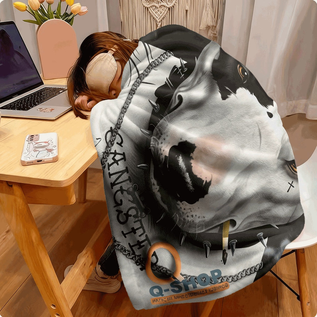 1pc Vintage 3D Bull Terrier Print Flannel Blanket Hypoallergenic Soft Warm Multipurpose Throw for Sofa Home Office Nap Camping Travel Machine Washable Geometric Digital Print 100% Polye