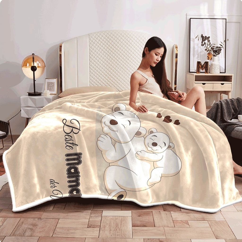 1pc Vintage Polar Bear Flannel Throw Blanket for Mom All Seasons, Soft Digital Print Polyester Fleece Blanket 200-250g, Best Mom in the World Gift German Text, Cozy Sofa TV Blanket Withou