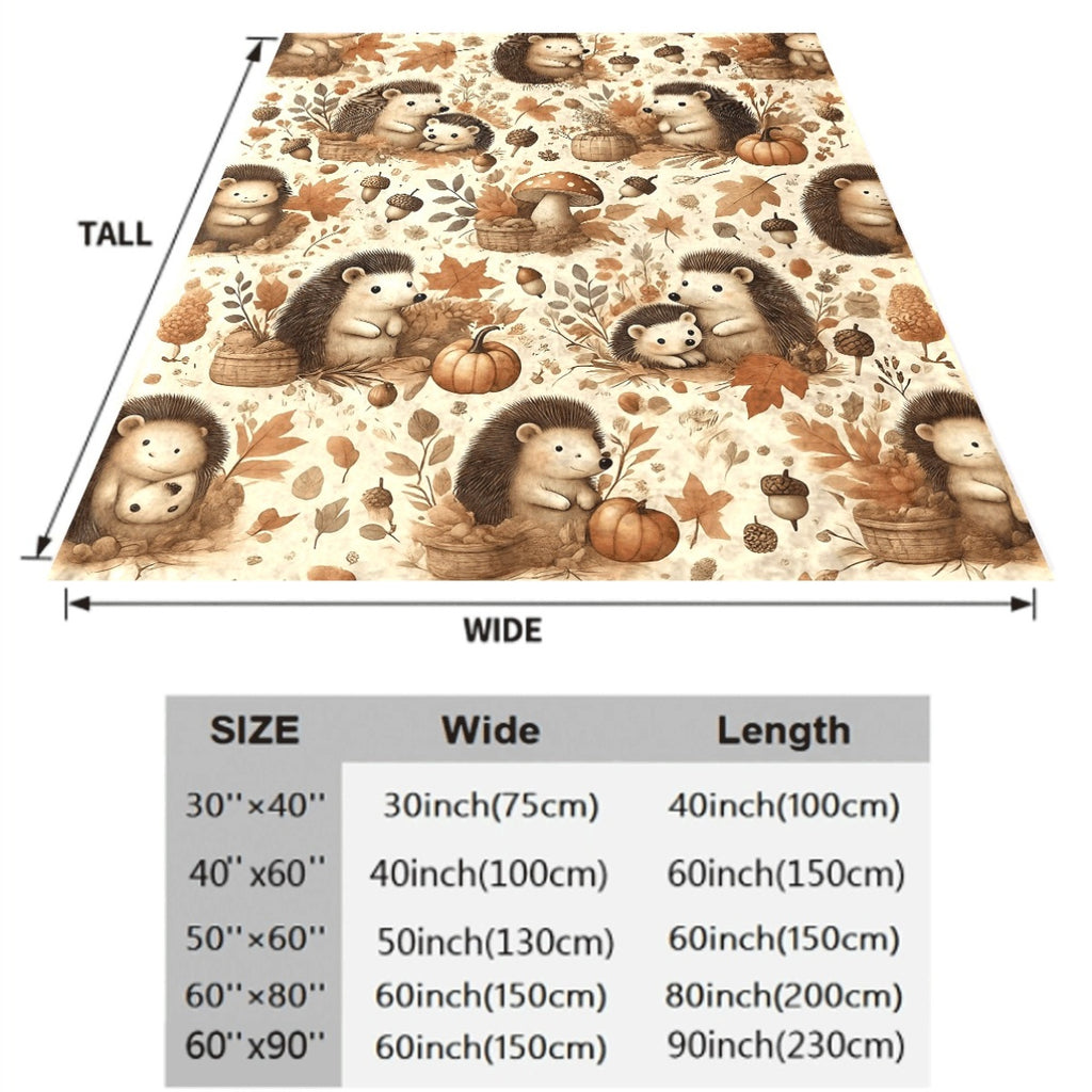 1pc Vintage Hedgehog And Forest Flannel Blanket Soft Plush All-Season Bedspread with Beige Brown Orange Green Black White Hedgehog And Foliage Design, Machine Washable Cozy Throw for Bed, Couch, Travel