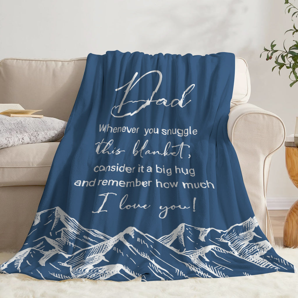 1pc Dad Gift Blanket from Daughter & Son - Soft Flannel ized Parent Name & Photo/ (Contact), French-Style Mountain Design Suitable for Father's Day, Birthday, Christmas - Cozy or Couch Throw