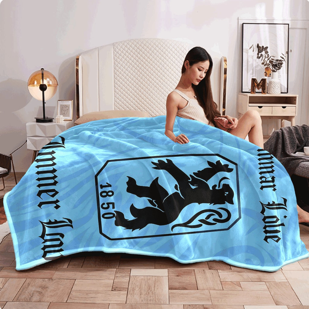 1pc German Heritage Lion Emblem Blanket Soft Flannel All-Season Warmth Blue & Golden Vintage Design with IMER L & 1860 Numbers Machine Washable Couch Spread for Home Camping Trave