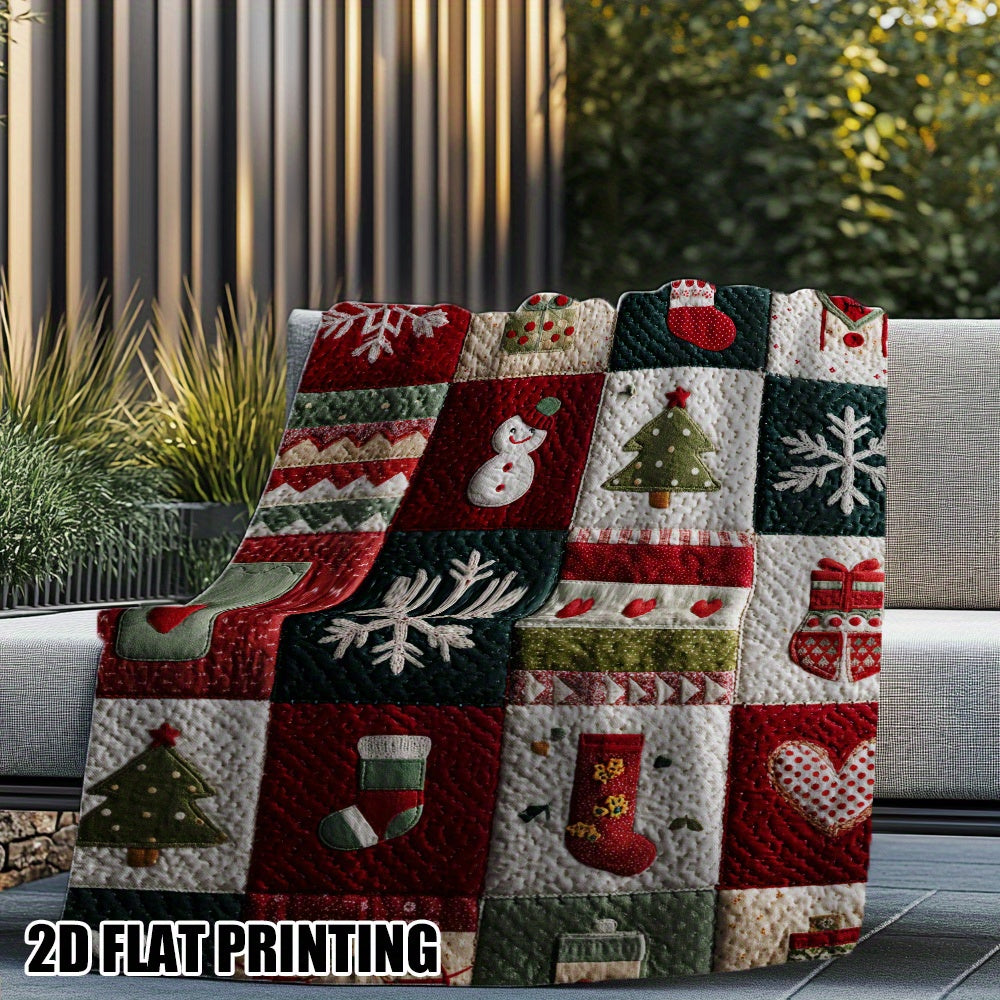 Christmas-Themed Snowman And Christmas Tree Pattern Flannel Blanket, Soft, Comfortable, And Warm, Red, Green, White Design, Durable Plush Surface, All-Season Bed Blanket, Warm Cover, Multiple Sizes Available, Suitable for Living Room Sofa