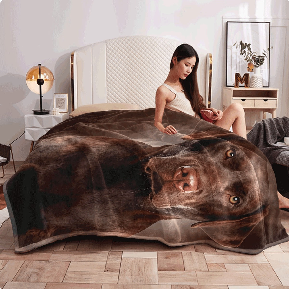 1pc Asian-Influenced Flannel Throw Blanket with Labrador Dog Print Soft Warm Versatile for Sofa Office And Travel Ideal Christmas Or Birthday Gift Polyester All-Season Animal