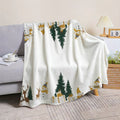 1pc Christmas Snowman And Pine Tree Pattern White Flannel Blanket, Soft Comfortable Warm, Easy Design, All-Season Blanket, Warm Cover, Multiple Sizes Available, Suitable for Living Room Sofa, Bedroom, Reading Area, Rest Area, And