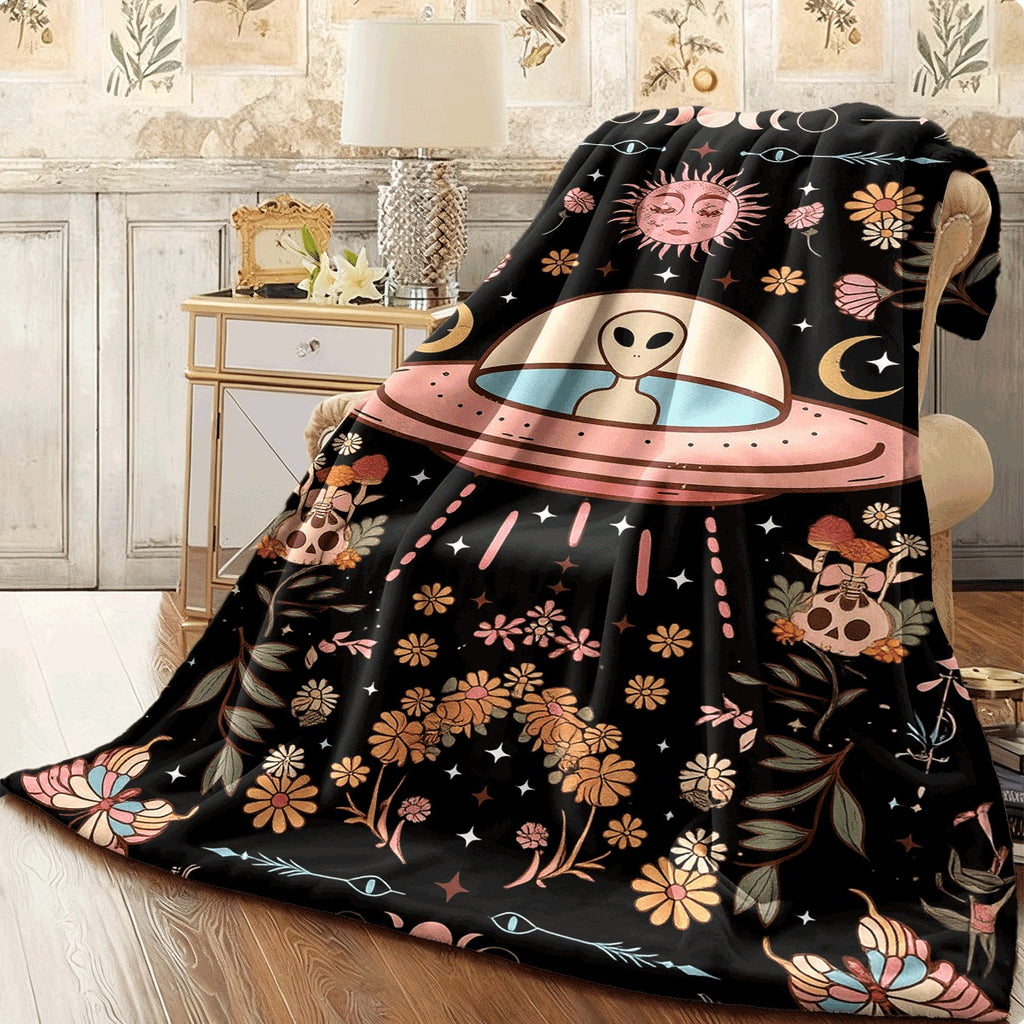 1pc Jitalien Element Cartoon-Style Flannel Blanket Featuring Watercolor Prints, Designed for And Warmth, Suitable for All Seasons, Made from 200-250Gsm Polyester Fabric, Perfect for Napping, Camping, Traveling, Or Use in The Car