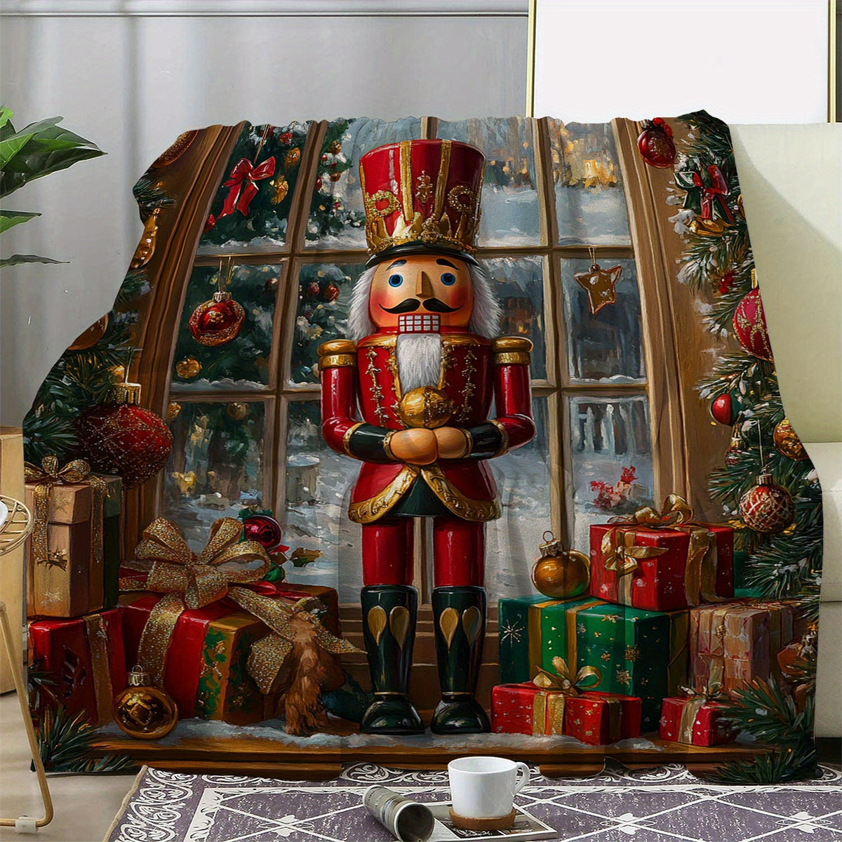 Vintage Mountain Knife and Christmas Decorative Blanket - 100% Polyester Flannel Fabric, Digital Printing, Soft and Comfortable All-Season Blanket for Sofas, Offices, Travel, 59X78.7 Inches