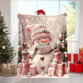 Snowman Theme Digital Printed Flannel Blanket - 100% Fiber, Suitable for Light and Warm Adaptation in All Seasons, Shop, Sofa and Other Scenes, Presenting Cute Style, Conveying Winter Atmosphere, Soft and Skin-friendly Snowman Lover Gifts