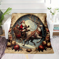 Christmas Eve Santa Claus on a Reindeer Sleigh Delivering Gifts Pattern Print, Four-season Three-dimensional Universal Small Nap Office Throw Blanket, Family Blanket, Gift for Family and Friends