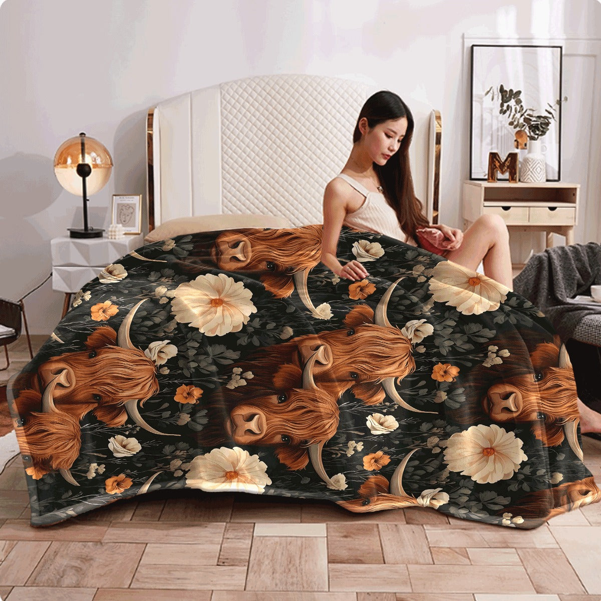 1pc Ultra-Soft Highland Cow Print Flannel Throw Blanket Versatile for Couch or Gift HD Animal Design All-Season Comfort