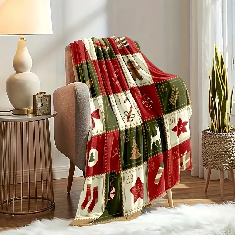 1pc Vintage Christmas-Themed Blanket, Made of Flannel, Soft And Warm, Suitable for Use on a Couch, Sofa, Office,, Camping, Or Travel. A Versatile Gift Blanket for Any Season