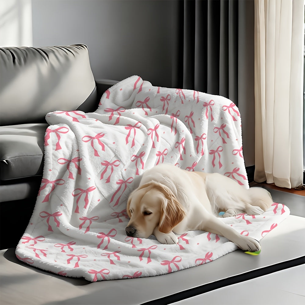1pc, Flannel Pink Bow Soft And Comfortable Plush Blanket, Christmas Tree Winter Warm Fleece Blanket, Suitable for Sofa, Nap, Large Size Fluffy Comfortable Decorative Sofa Living Room Gift