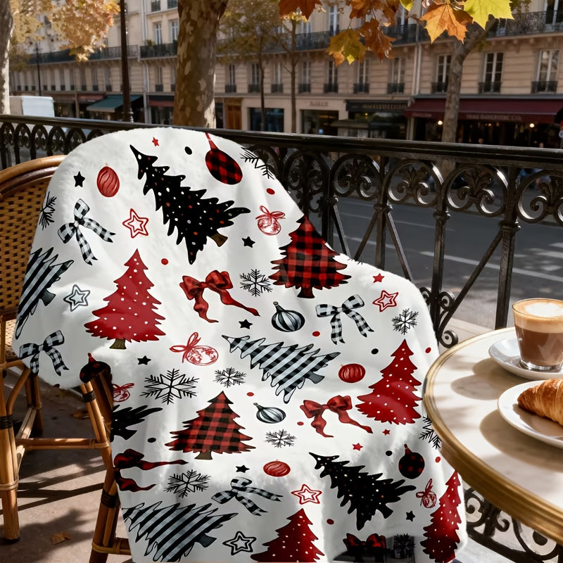 Red And Buffalo Leather Design Tree Blanket - a Soft Fleece Blanket Suitable for All Seasons, with Festive Christmas Tree And Snowflake Patterns, in Red And, Perfect for Beds, Offices, And Travel