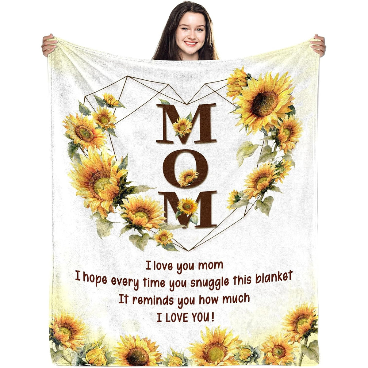 CIUGOIG Mom Gifts from Daughter Son, I Love You Mom Blanket 50X60, Birthday Gifts for Moms, Christmas Mothers Day Presents Ideas for Moms/Mother Flannel Throw Blanket Sunflower
