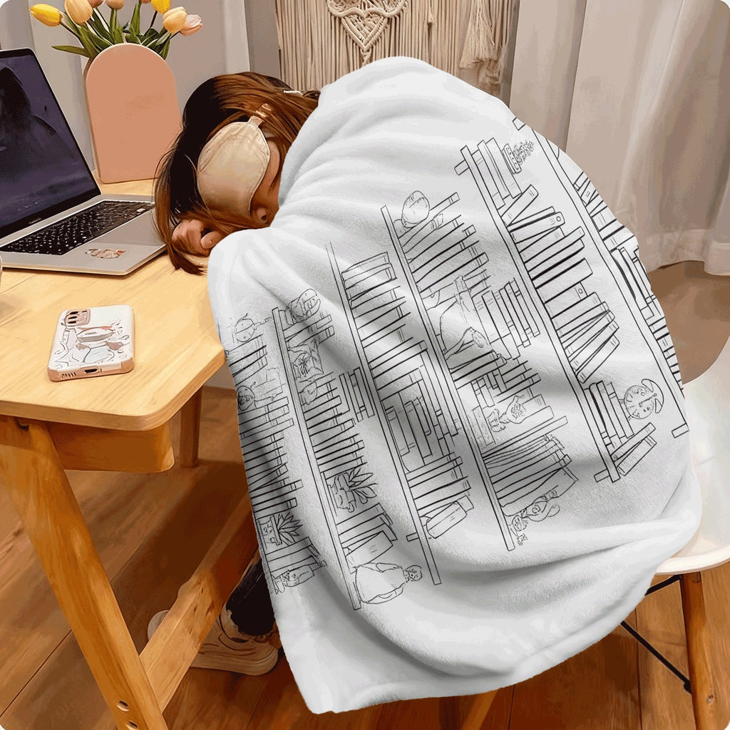 1pc & S Coloring Book Blanket with Bookshelf Print & 100 Books Challenge Design Soft Flannel All-Season Spread for Sofa Travel Camping Educational Christmas (Book-Themed Cover