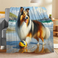 1pc 2D Flat Printing, Corgi Beach Theme Blanket, Soft Fleece Blanket - Blue White Brown Design, Multi-Size Available, Suitable for Living Room, Bedroom, Sofa, And Casual Reading