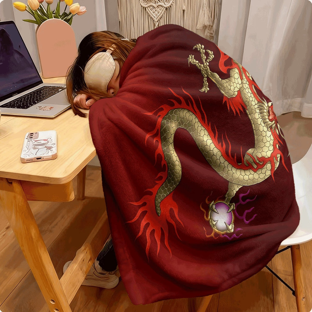 1pc Passionate Dragon Dance Series Quilted Flannel Spread Oriental Dragon Design Cover All-Season Soft Warm Spread Suitable for Modern Chinese Decor & Dragon-Themed Ding