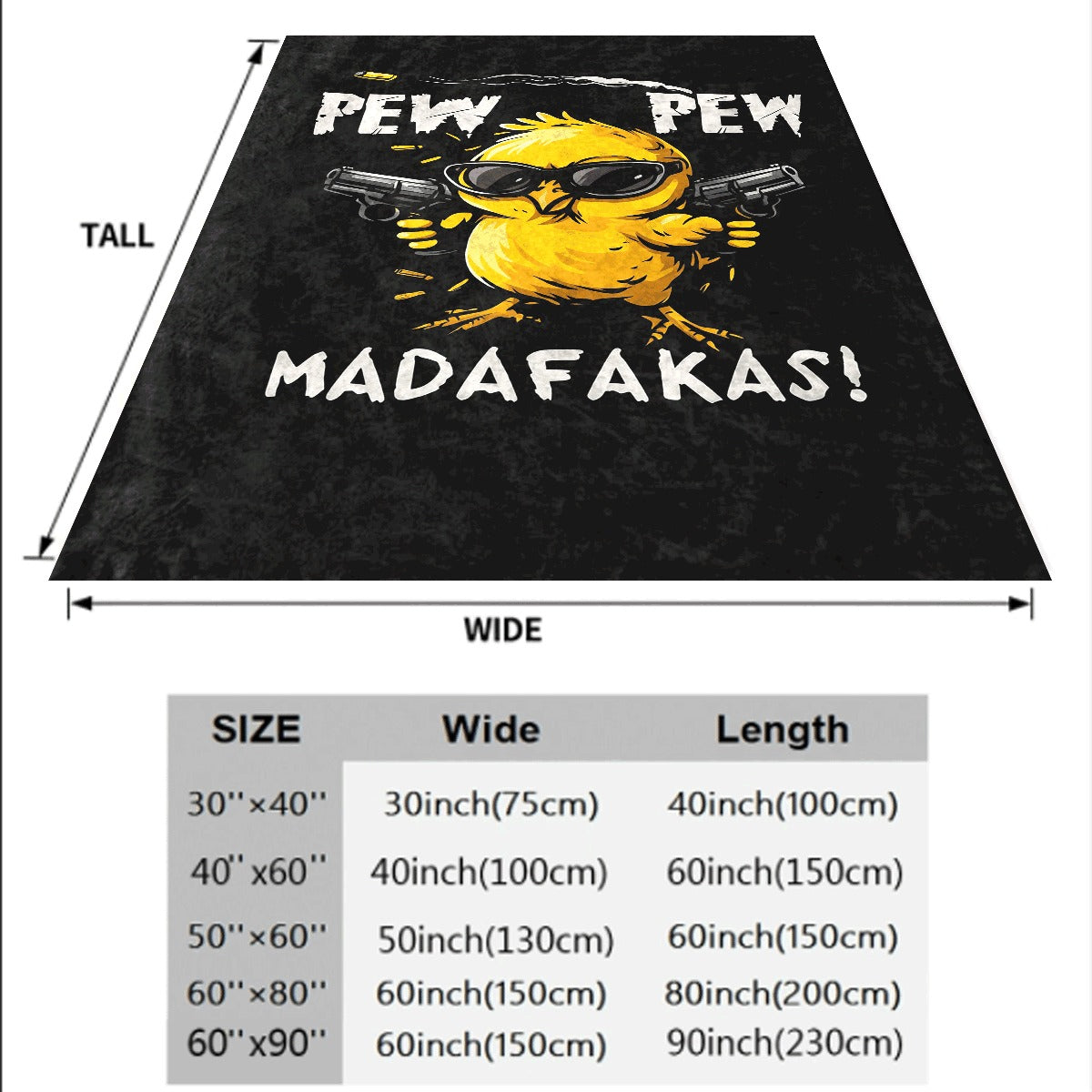 A Single Soft Polyester Throw Showcasing a Yellow Chick with Glasses And Guns, Ideal for Any Season, Adaptable for Multiple Purposes, Perfect for Birthdays, Celebrations, And Home Decor