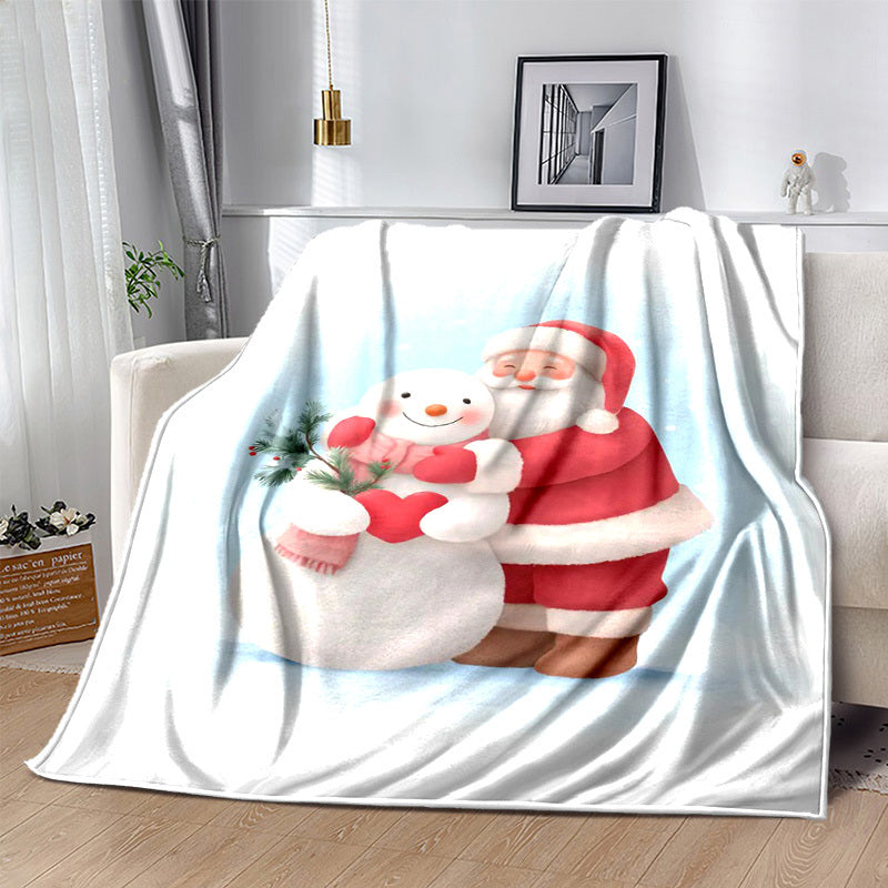 1pc Santa Claus And Snow Patterned Blanket, Christmas Themed Printed Design, Body Cover Blanket, Soft Fleece Plush, Lightweight And Durable, Multiple Sizes Available, Suitable for Holiday Decor, Living Room Leisure, Bedroom Warmth